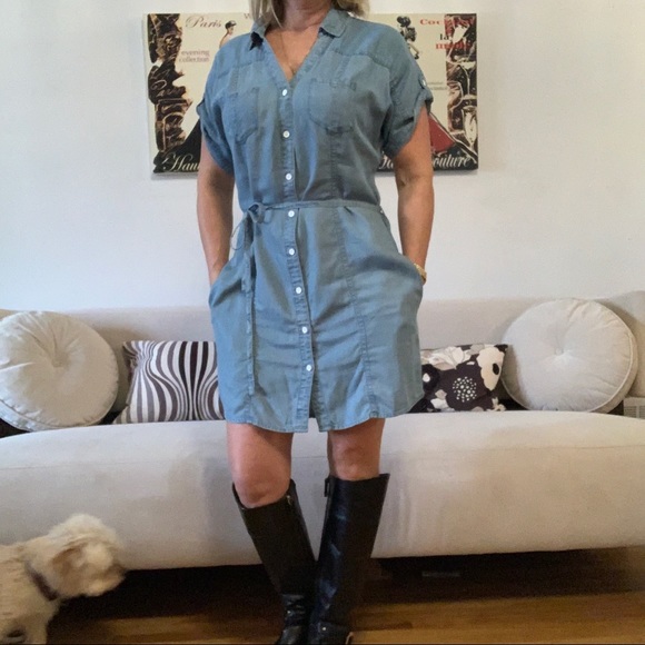 Guess soft denim button up dress with tie waist - Picture 3 of 14